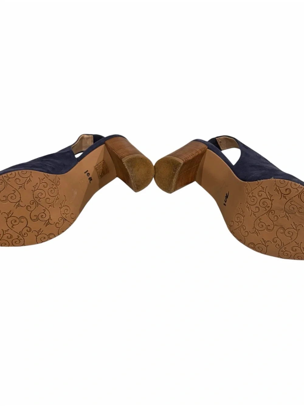 Suede Navy Peep-Toe Slingback Heels